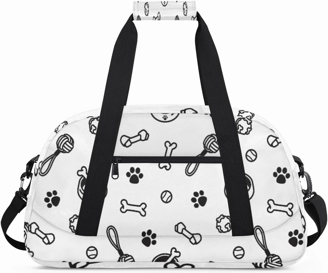 Animal Paw Print Gym Duffel Bag for Men Women Bones Toy Sports Tote Bag with Adjustable Shoulder Strap for Dance Gymnastics Traveling Outdoor Camping Overnight Stay
