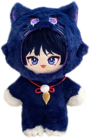 Anime Plush Figure Scaramouche Dress Up Doll with Cat Clothes Plush 20cm Doll Toy Plushie Change Outfit Gift