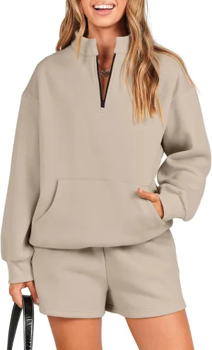 ANRABESS Women 2 Piece Outfits Sweatshirt Shorts Sets 2025 Oversized Casual Lounge Sweat Set Sweatsuit Workout Tracksuit
