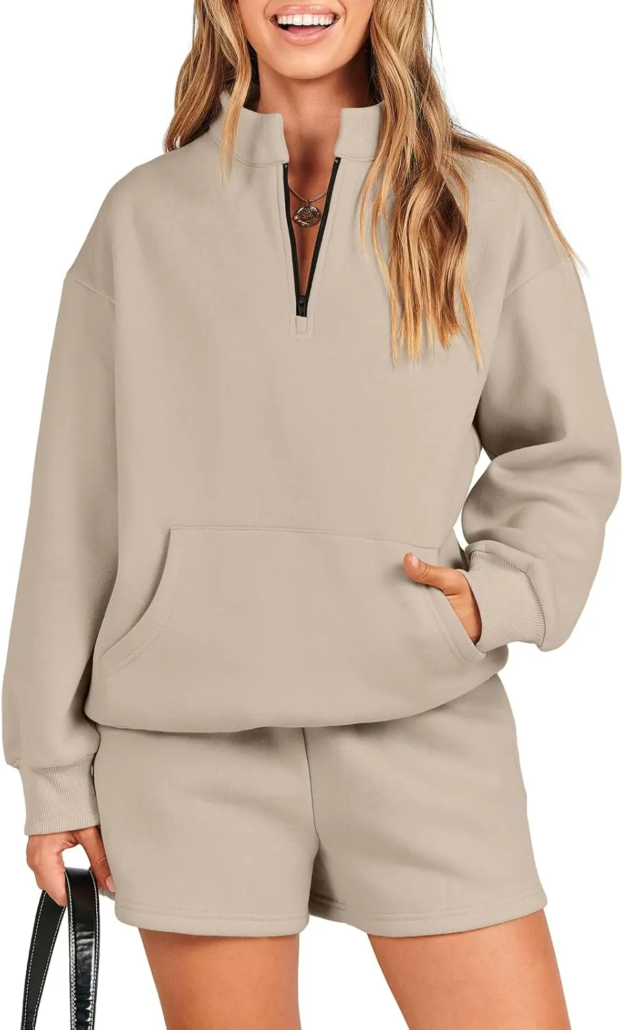 ANRABESS Women 2 Piece Outfits Sweatshirt Shorts Sets 2025 Oversized Casual Lounge Sweat Set Sweatsuit Workout Tracksuit