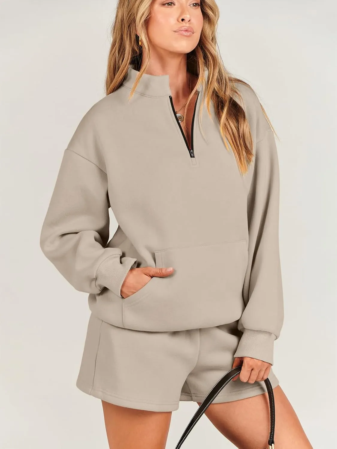 ANRABESS Women 2 Piece Outfits Sweatshirt Shorts Sets 2025 Oversized Casual Lounge Sweat Set Sweatsuit Workout Tracksuit