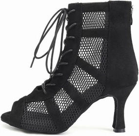 AOQUNFS Dance Heels for Women Mesh Ballroom Dance Booties Lace Up Dance Ankle Boots with Zipper