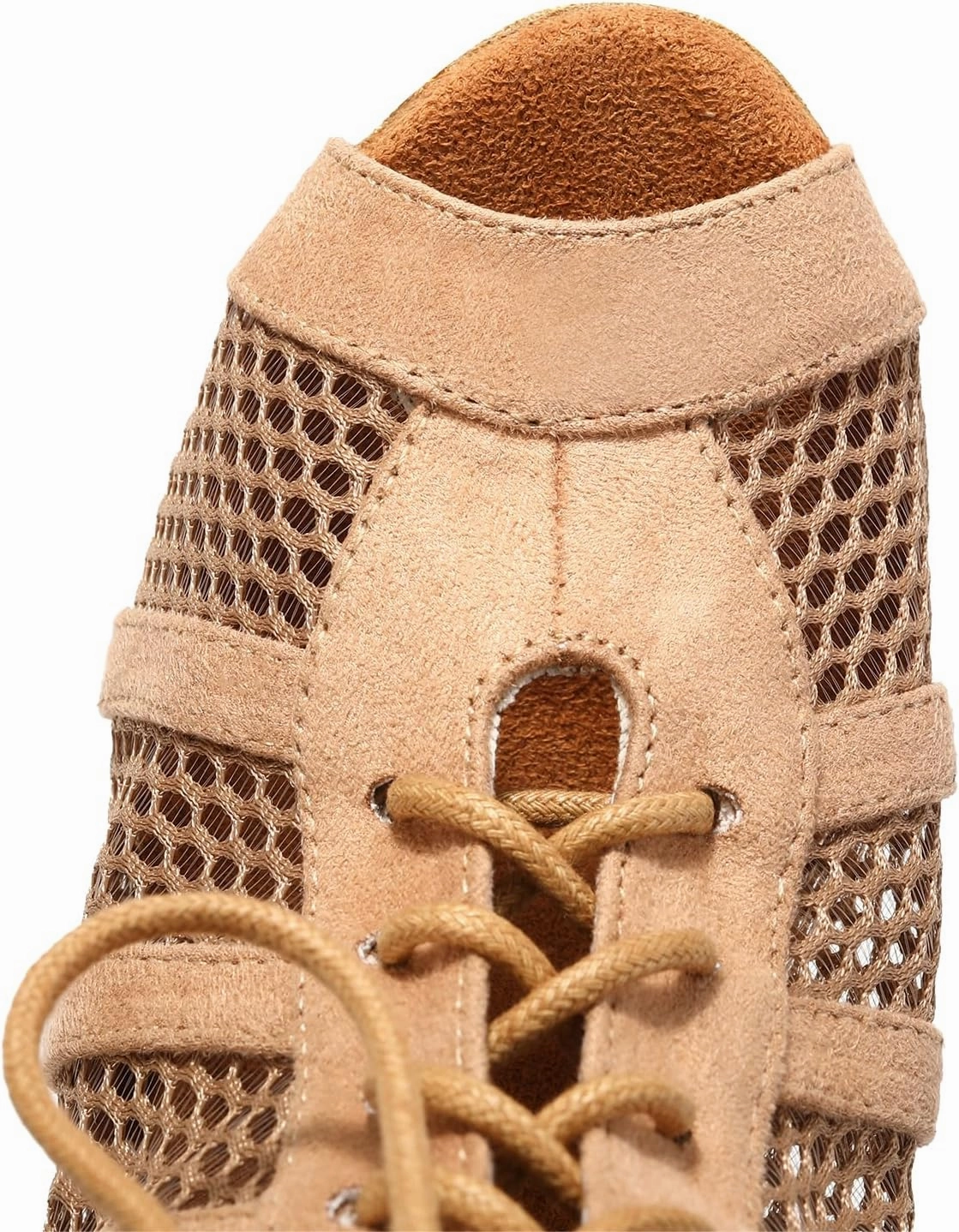 AOQUNFS Dance Heels for Women Mesh Ballroom Dance Booties Lace Up Dance Ankle Boots with Zipper