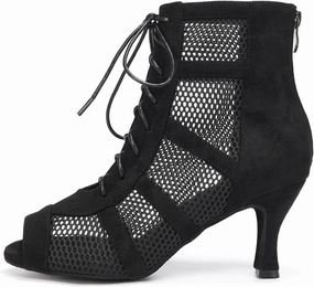 AOQUNFS Dance Heels for Women Mesh Ballroom Dance Booties Lace Up Dance Ankle Boots with Zipper