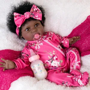 Aori Black Reborn Baby Dolls Girl - 22 inches Lifelike Black Amercican Weighted Doll with Realistic Details, Gift for Kids 3 , Grandparents