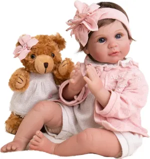 Aori Reborn Baby Dolls 22 inch Lifelike Realistic Baby Girl Doll with Feeding Doll Accessories for Kids 3 