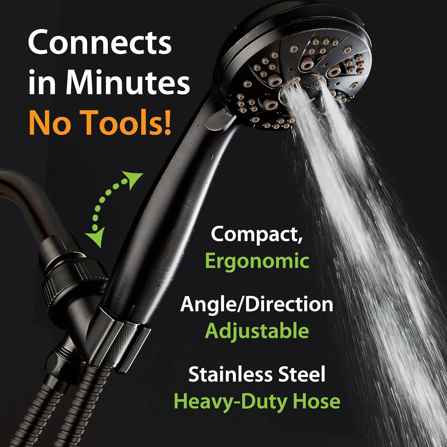 AquaDance High Pressure 6-Setting Oil Rubbed Bronze Handheld Shower Head with Stainless Steel Hose. Officially Independently Tested to Meet Strict US Quality & Performance Standards!