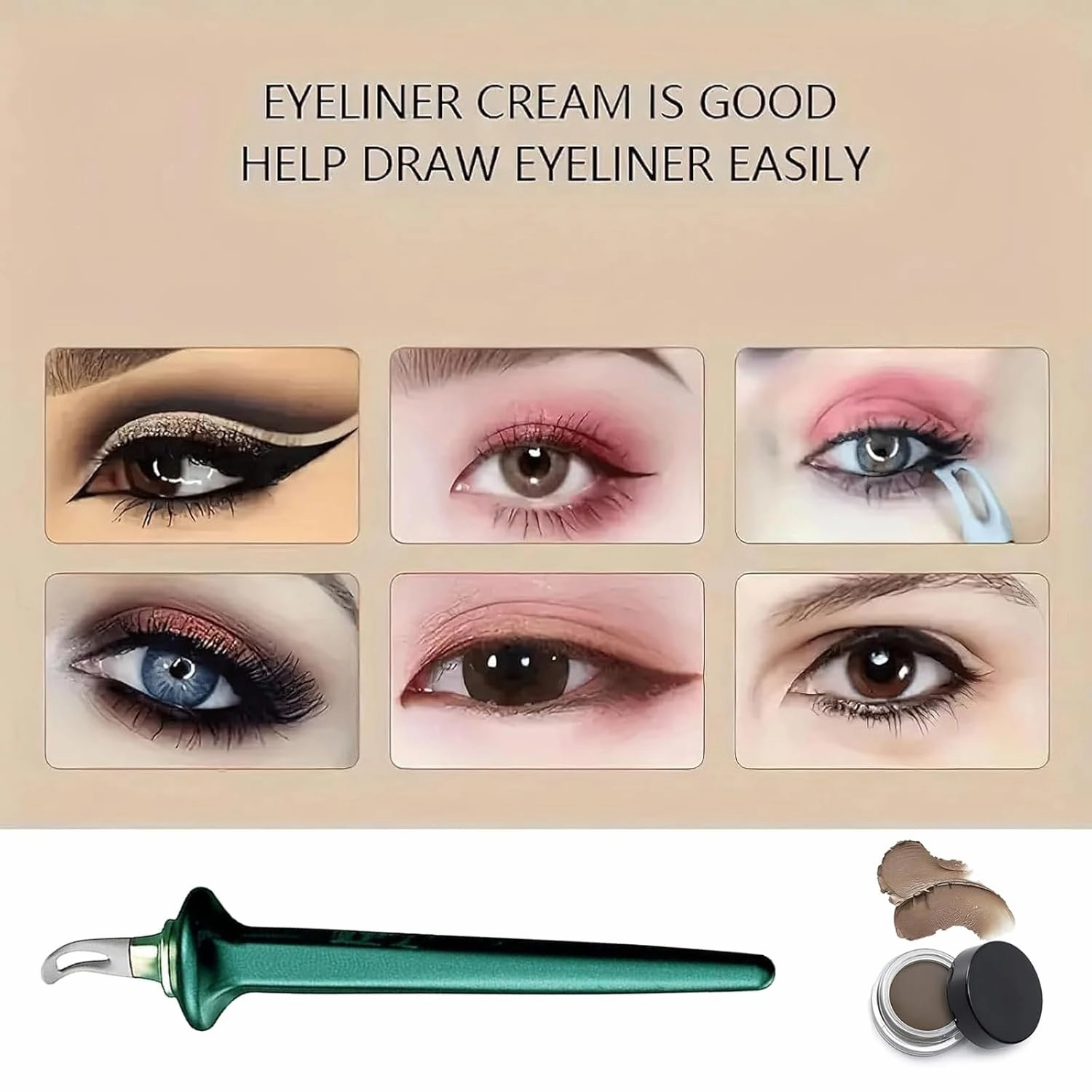 Arcbelle Waterproof Eyeliner Set with Black & Brown Gel Cream, Smudge-Proof Long-Lasting Formula, Silicone Brush for Smooth Application, for Women & Makeup Lovers(Green)