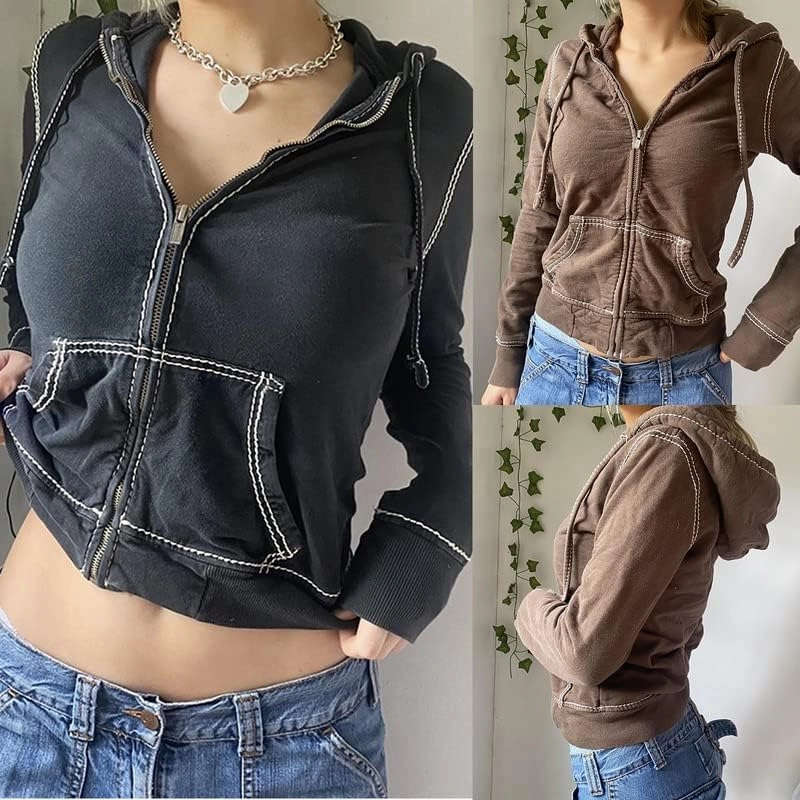 Argeousgor Women Graphic Zip Up Crop Hoodie Vintage Skull Skeleton Crop Sweatshirt Aesthetic Long Sleeve Jacket