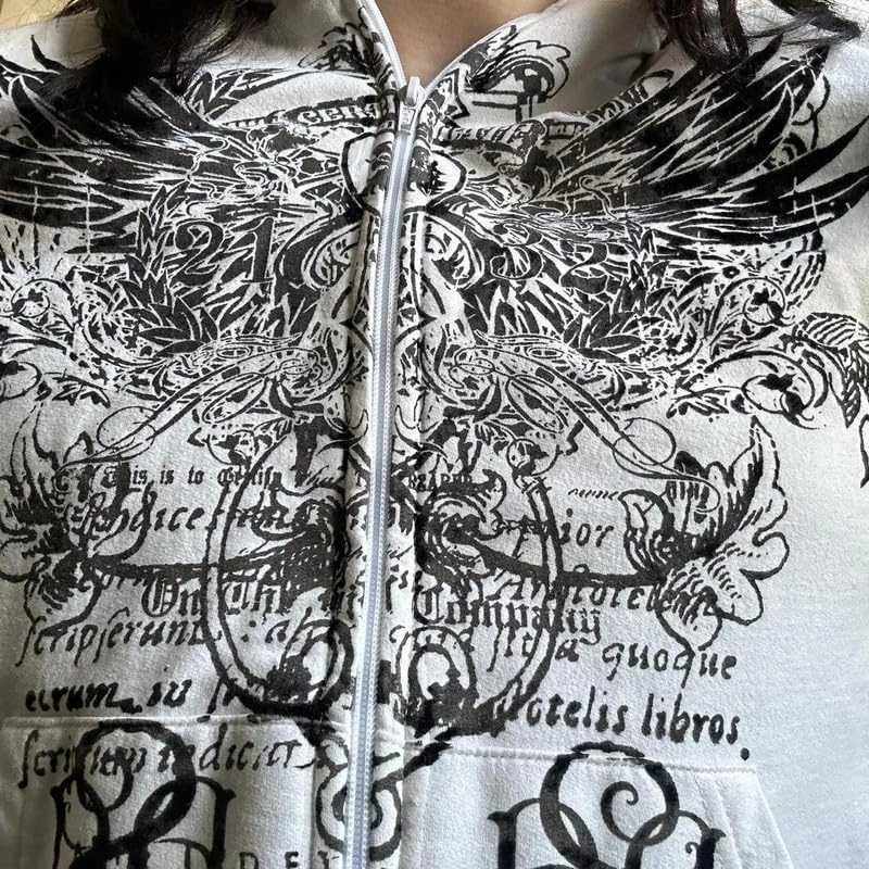 Argeousgor Women Graphic Zip Up Crop Hoodie Vintage Skull Skeleton Crop Sweatshirt Aesthetic Long Sleeve Jacket