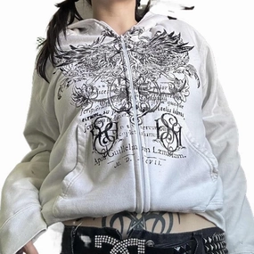 Argeousgor Women Graphic Zip Up Crop Hoodie Vintage Skull Skeleton Crop Sweatshirt Aesthetic Long Sleeve Jacket