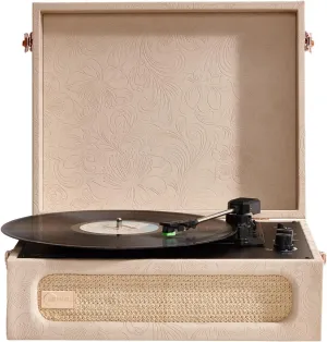 Arkrocket Coryphaeus Vinyl Record Player 3-Speed Bluetooth Input and Output Built-in Speakers with Magnetic Cartridge Auto Off (Flora Engraved)