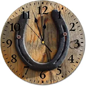 ArogGeld Western Good Luck Horseshoe Wall Clock 10 Inch Horseshoe Printed Wall Clock Battery Operated NonTicking Vin Multicolor qx55hp7omo01 0