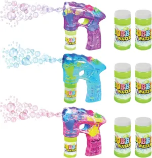 ArtCreativity 3 LED Light Up Bubble Guns, with Sound, Includes 6 Bottles of Bubble Solution Refill, Bubble Blower for Bubble Blaster Party Favors, Summer Toy, Outdoors Activity, Birthday Gift