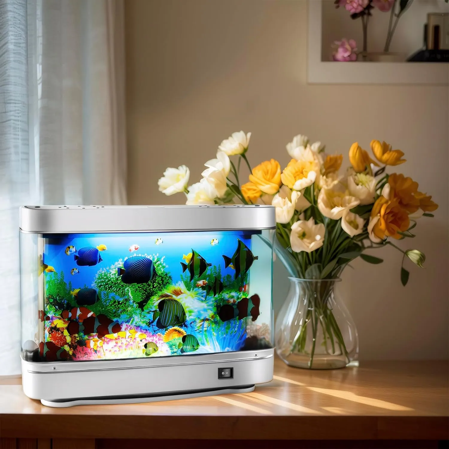 Artificial Tropical Fish Decorative Moving Aquarium Lamp - Virtual Ocean Motion. Kids Fake Fish Tank, Baby Aquarium Toy - Relaxing Mini Crib Ocean Night Light for Bedroom and Office