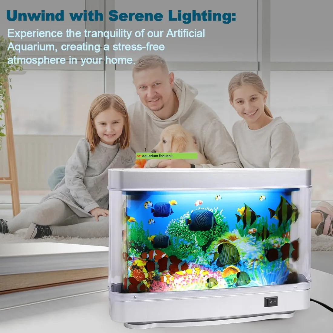 Artificial Tropical Fish Decorative Moving Aquarium Lamp - Virtual Ocean Motion. Kids Fake Fish Tank, Baby Aquarium Toy - Relaxing Mini Crib Ocean Night Light for Bedroom and Office