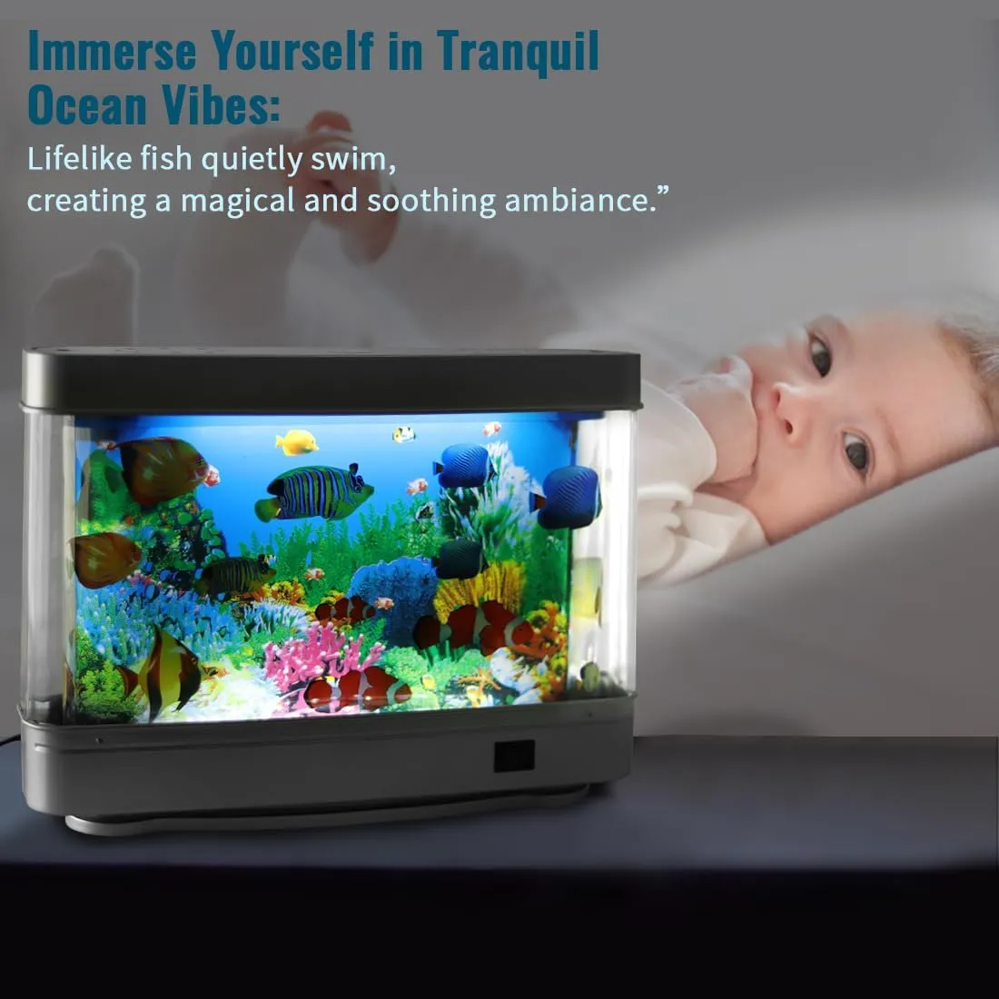 Artificial Tropical Fish Decorative Moving Aquarium Lamp - Virtual Ocean Motion. Kids Fake Fish Tank, Baby Aquarium Toy - Relaxing Mini Crib Ocean Night Light for Bedroom and Office