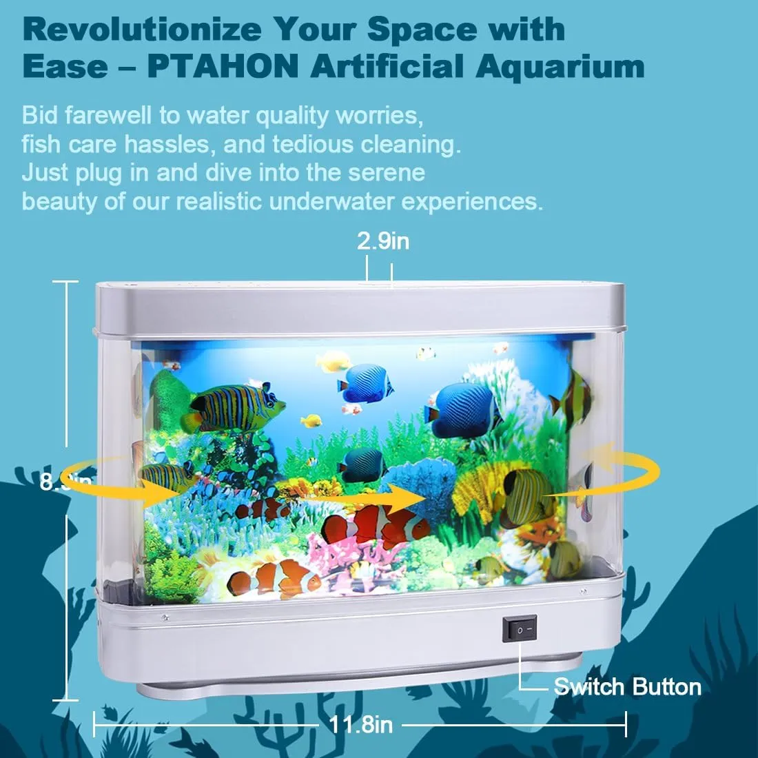 Artificial Tropical Fish Decorative Moving Aquarium Lamp - Virtual Ocean Motion. Kids Fake Fish Tank, Baby Aquarium Toy - Relaxing Mini Crib Ocean Night Light for Bedroom and Office