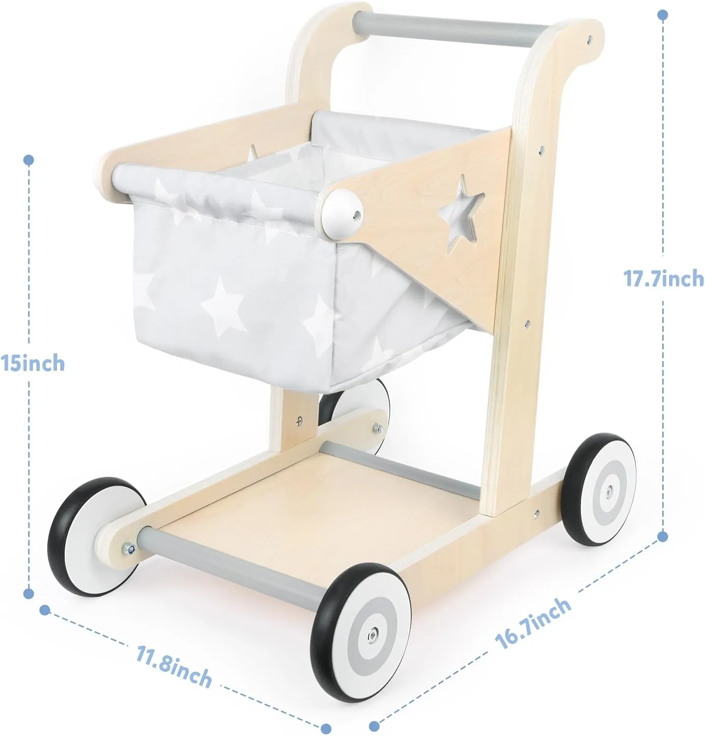 Asweets 2 in 1 Wooden Baby Walker Push and Pull Doll Stroller,Shopping Cart Learning Walker for Boys and Girls Sit Stand Learning Walker Toddler Toy