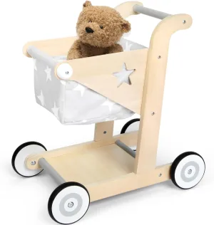 Asweets 2 in 1 Wooden Baby Walker Push and Pull Doll Stroller,Shopping Cart Learning Walker for Boys and Girls Sit Stand Learning Walker Toddler Toy