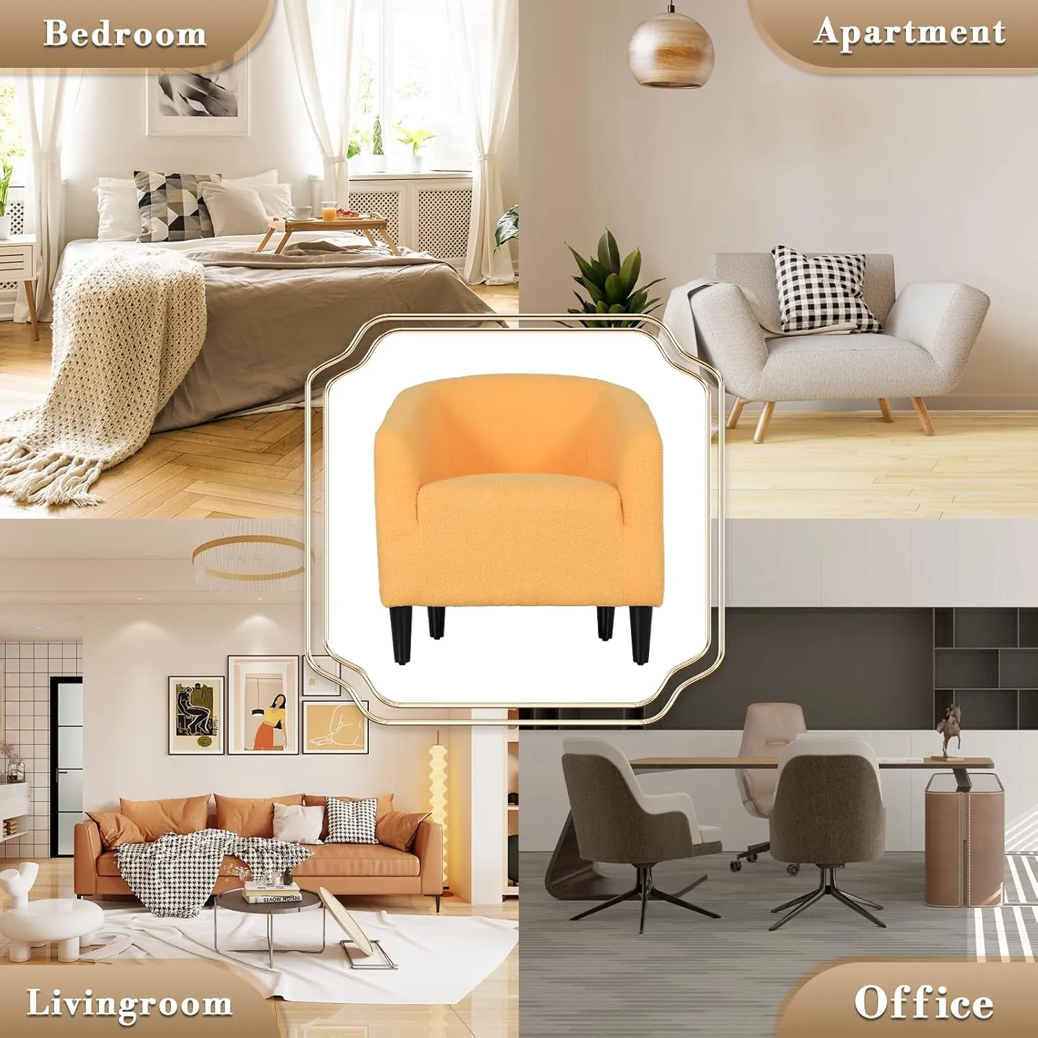 Athena Collection Accent Barrel Chair for Living Room, Soft Comfort Armchair for Bedroom, Modern Single Sofa Chair Comfy Chair for Reading Rest, Yellow