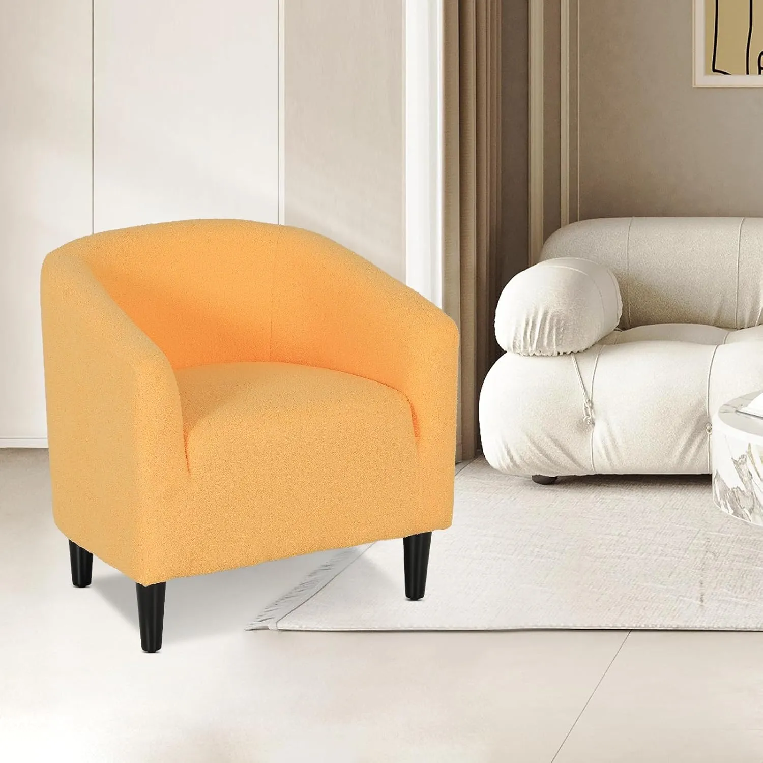 Athena Collection Accent Barrel Chair for Living Room, Soft Comfort Armchair for Bedroom, Modern Single Sofa Chair Comfy Chair for Reading Rest, Yellow