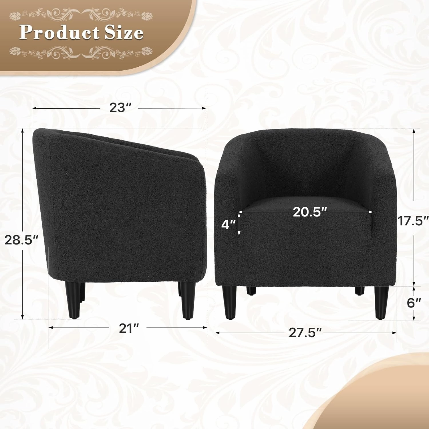 Athena Collection Accent Barrel Chair for Living Room, Soft Comfort Armchair for Bedroom, Modern Single Sofa Chair Comfy Chair for Reading Rest, Black