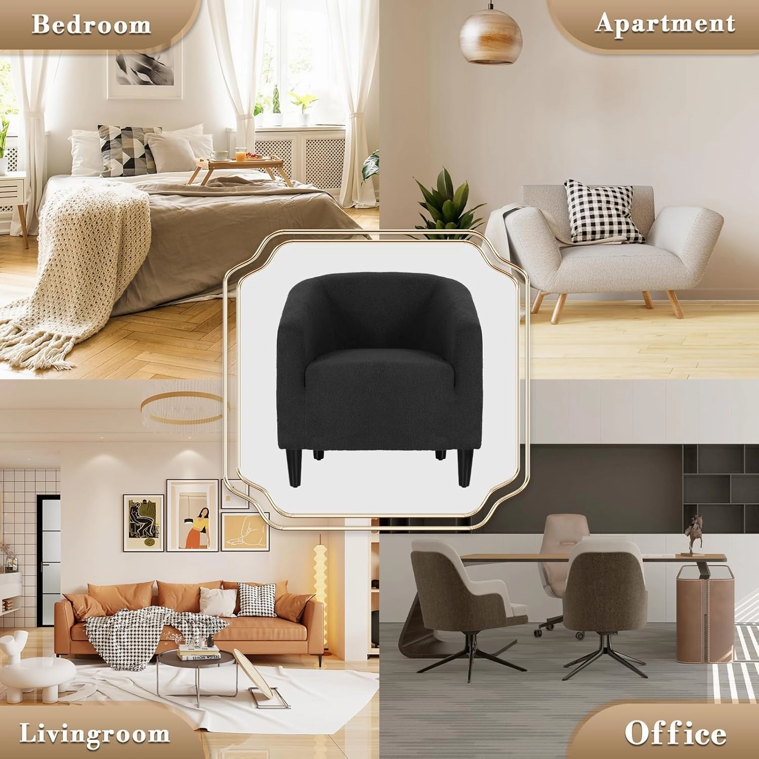 Athena Collection Accent Barrel Chair for Living Room, Soft Comfort Armchair for Bedroom, Modern Single Sofa Chair Comfy Chair for Reading Rest, Black