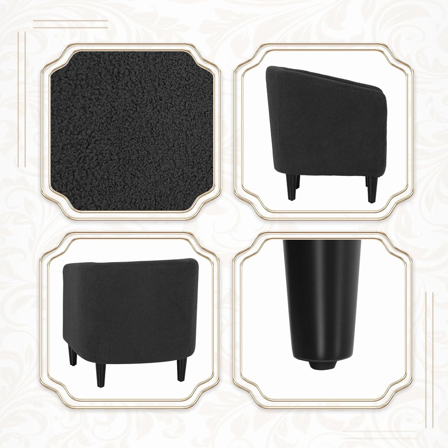 Athena Collection Accent Barrel Chair for Living Room, Soft Comfort Armchair for Bedroom, Modern Single Sofa Chair Comfy Chair for Reading Rest, Black