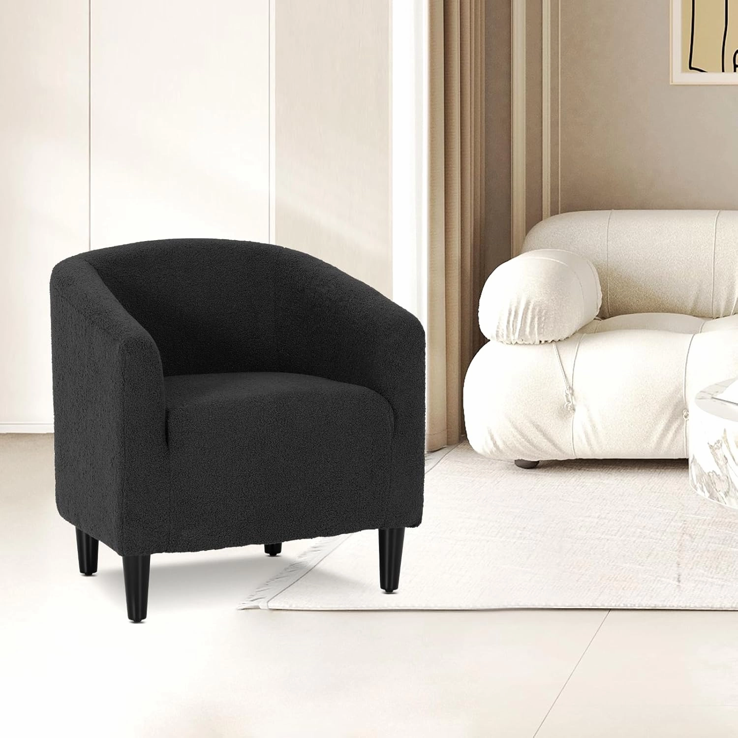 Athena Collection Accent Barrel Chair for Living Room, Soft Comfort Armchair for Bedroom, Modern Single Sofa Chair Comfy Chair for Reading Rest, Black