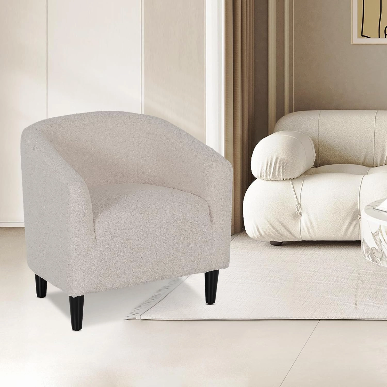 Athena Collection Accent Barrel Chair for Living Room, Soft Comfort Armchair for Bedroom, Modern Single Sofa Chair Comfy Chair for Reading Rest, Grey