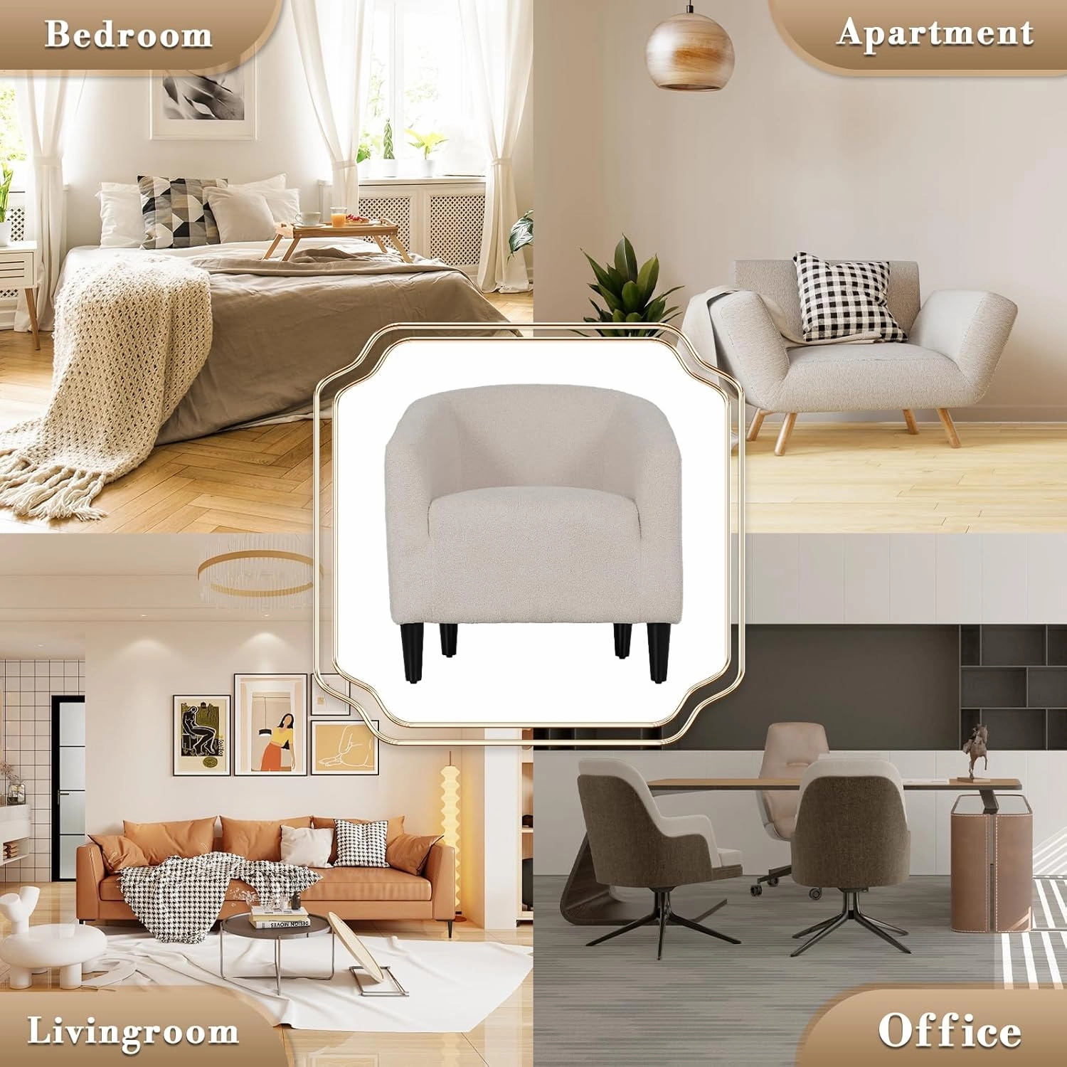 Athena Collection Accent Barrel Chair for Living Room, Soft Comfort Armchair for Bedroom, Modern Single Sofa Chair Comfy Chair for Reading Rest, Grey