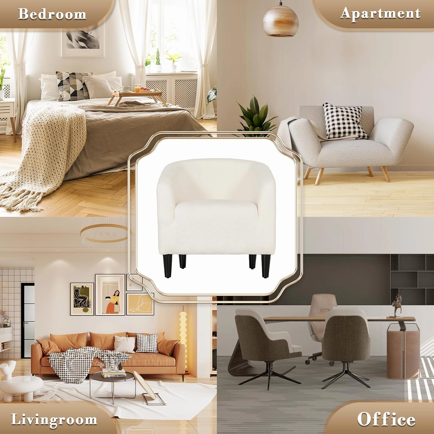 Athena Collection Accent Barrel Chair for Living Room, Soft Comfort Armchair for Bedroom, Modern Single Sofa Chair Comfy Chair for Reading Rest, White