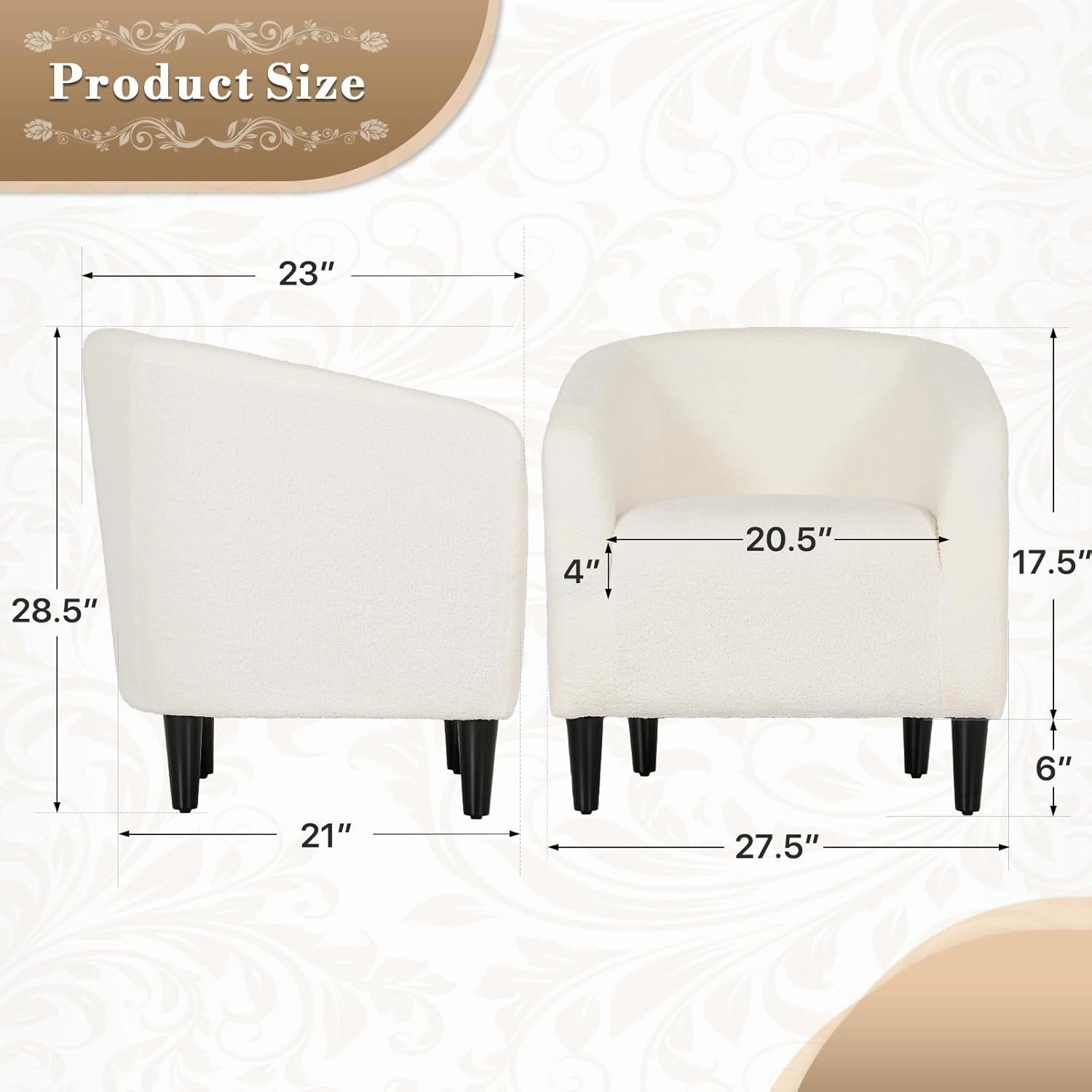 Athena Collection Accent Barrel Chair for Living Room, Soft Comfort Armchair for Bedroom, Modern Single Sofa Chair Comfy Chair for Reading Rest, White