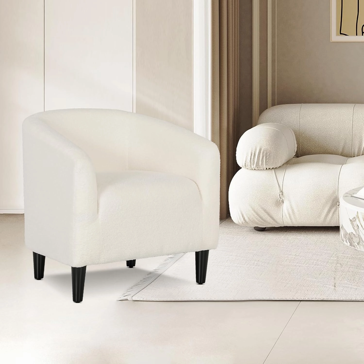 Athena Collection Accent Barrel Chair for Living Room, Soft Comfort Armchair for Bedroom, Modern Single Sofa Chair Comfy Chair for Reading Rest, White