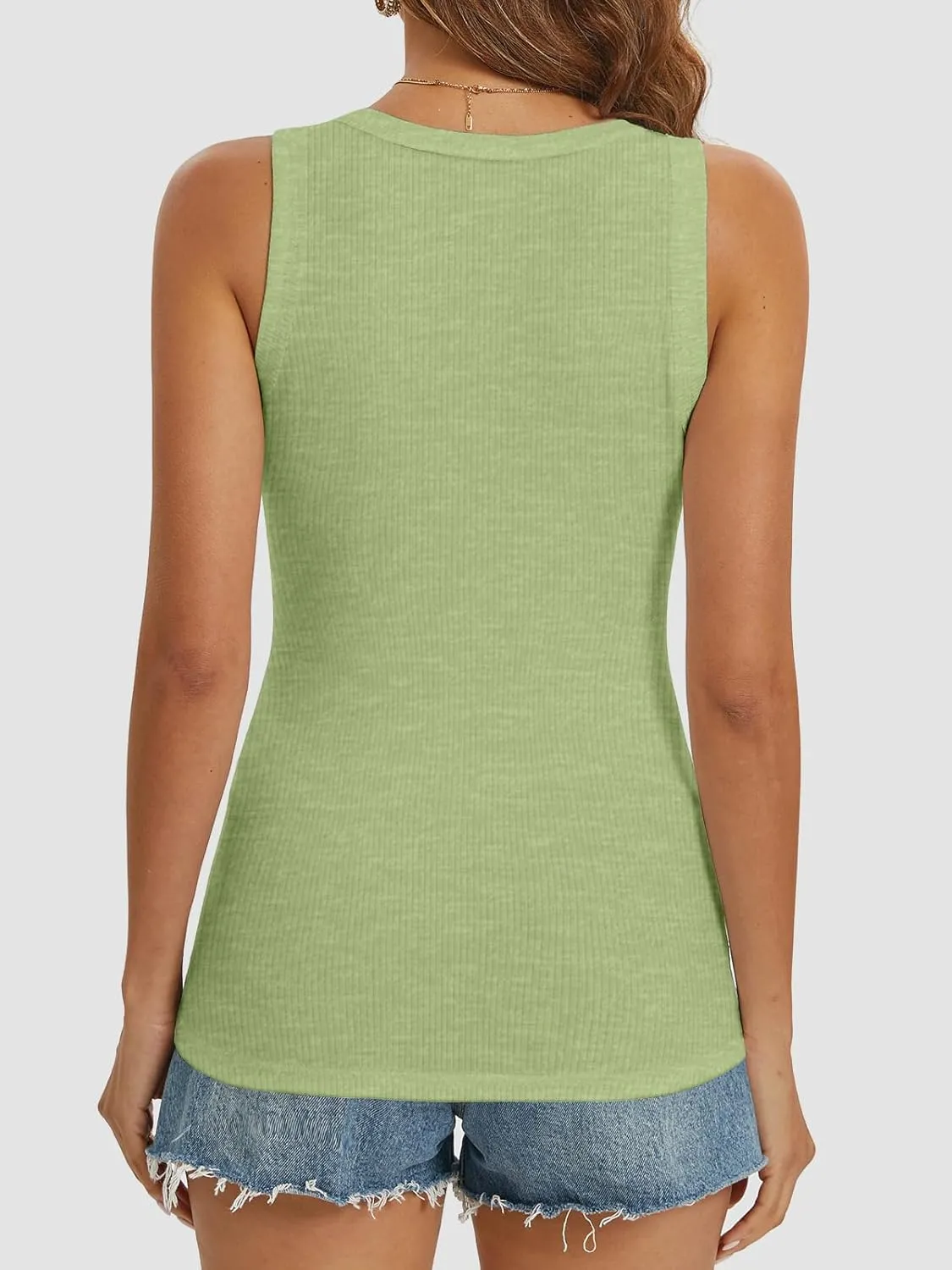 ATHMILE Women Tank Tops Summer Casual Ribbed Sleeveless Basic Cami Top Slim Henley Button Down Blouses Beach