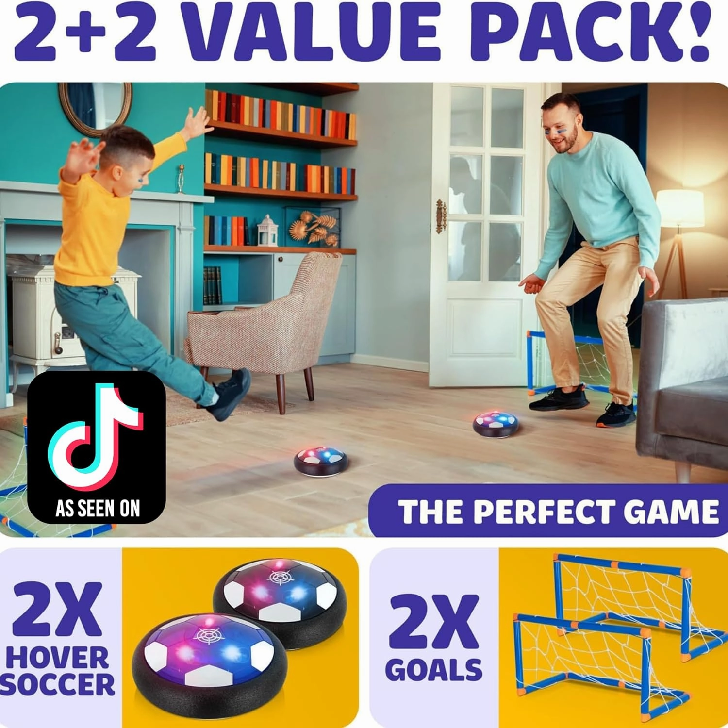 Atlasonix Hover Soccer Ball, Indoor Soccer Ball, Boy Birthday Gifts, Indoor Toy Games, 2 Balls with 2 Goals, Indoor 4-in-1 Pack, Floating Gliding Disk