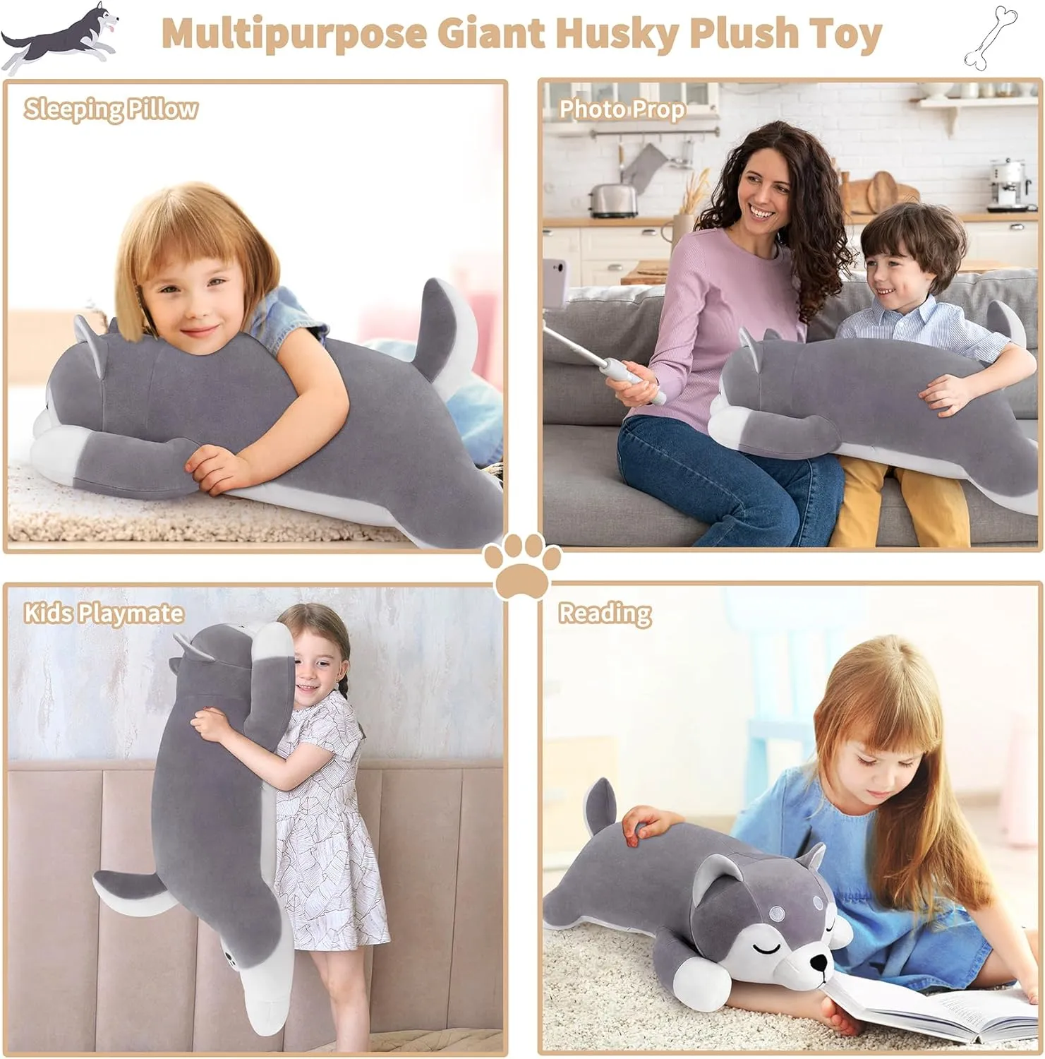 Auspicious beginning 30'' Husky Stuffed Animal Plush Pillow, Huskies Anime Body Pillow, Kawaii Stuff Animal Plush Toy, Big Plushie Stuffed Dog Giant Plush Throw Pillow Gifts for Boys Girls
