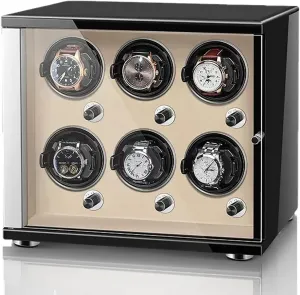 Automatic Watch Winder Box For 1 2 4 6 Watches Flexible Plush Pillow Wood Shell Piano Display Box With Quiet Motor Watch Storage Case (Color : White, Size : 6 0)