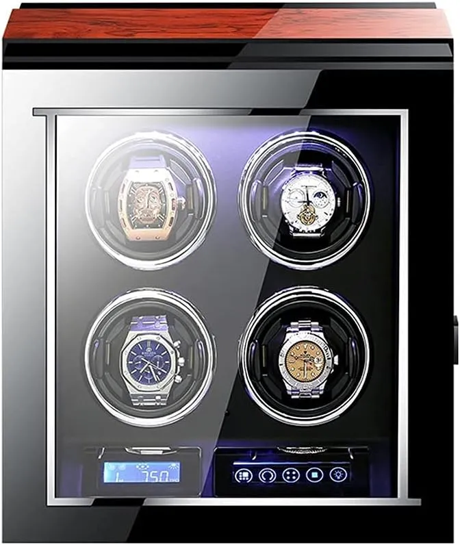 Automatic Watch Winder with Quiet Motor 15 Rotation Mode Setting LED Touch Display Remote Control Flexible Watch Pillows