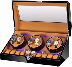 Automatic Rotate Watch Winder  10 Leather Storages Display Position Self Winding Watches Shaker Spinner LED Lights 5 Rotation Modes Wood Shell   Piano Paint (Black)