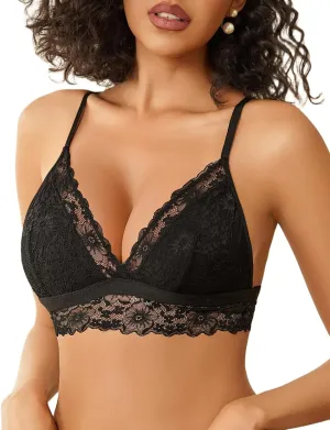 Avidlove Lace Bralette for Women Sexy Wireless Bralettes Non Padded Bralette V Neck Minimizer Lingerie