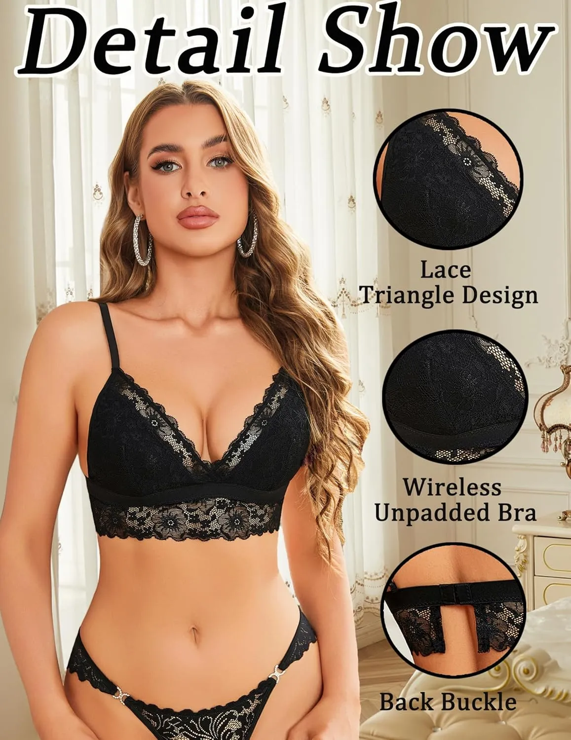 Avidlove Lace Bralette for Women Sexy Wireless Bralettes Non Padded Bralette V Neck Minimizer Lingerie
