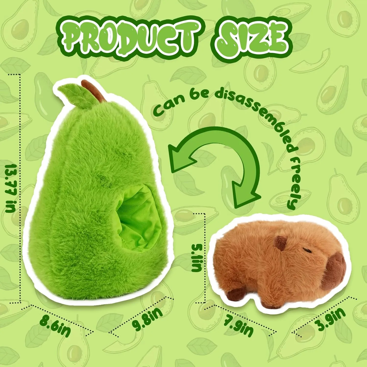 Avocado Capybara Plush Toy - 13.77 Inch Soft Capybara Stuffed Animal, Cute Avocado Food Plushie Pillow Doll for Kids and Adults
