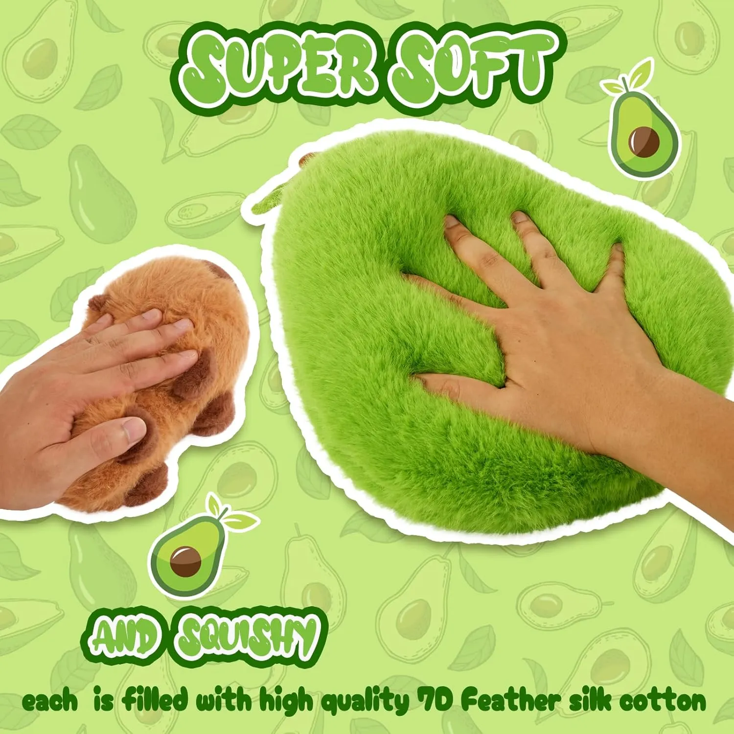Avocado Capybara Plush Toy - 13.77 Inch Soft Capybara Stuffed Animal, Cute Avocado Food Plushie Pillow Doll for Kids and Adults