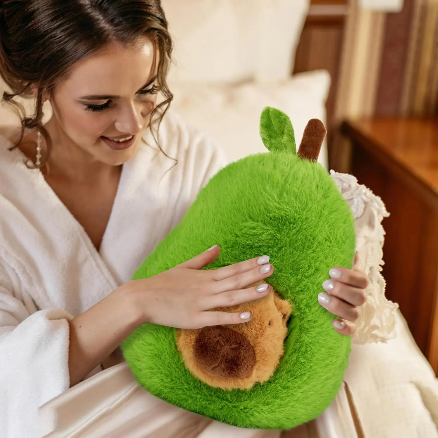 Avocado Capybara Plush Toy - 13.77 Inch Soft Capybara Stuffed Animal, Cute Avocado Food Plushie Pillow Doll for Kids and Adults
