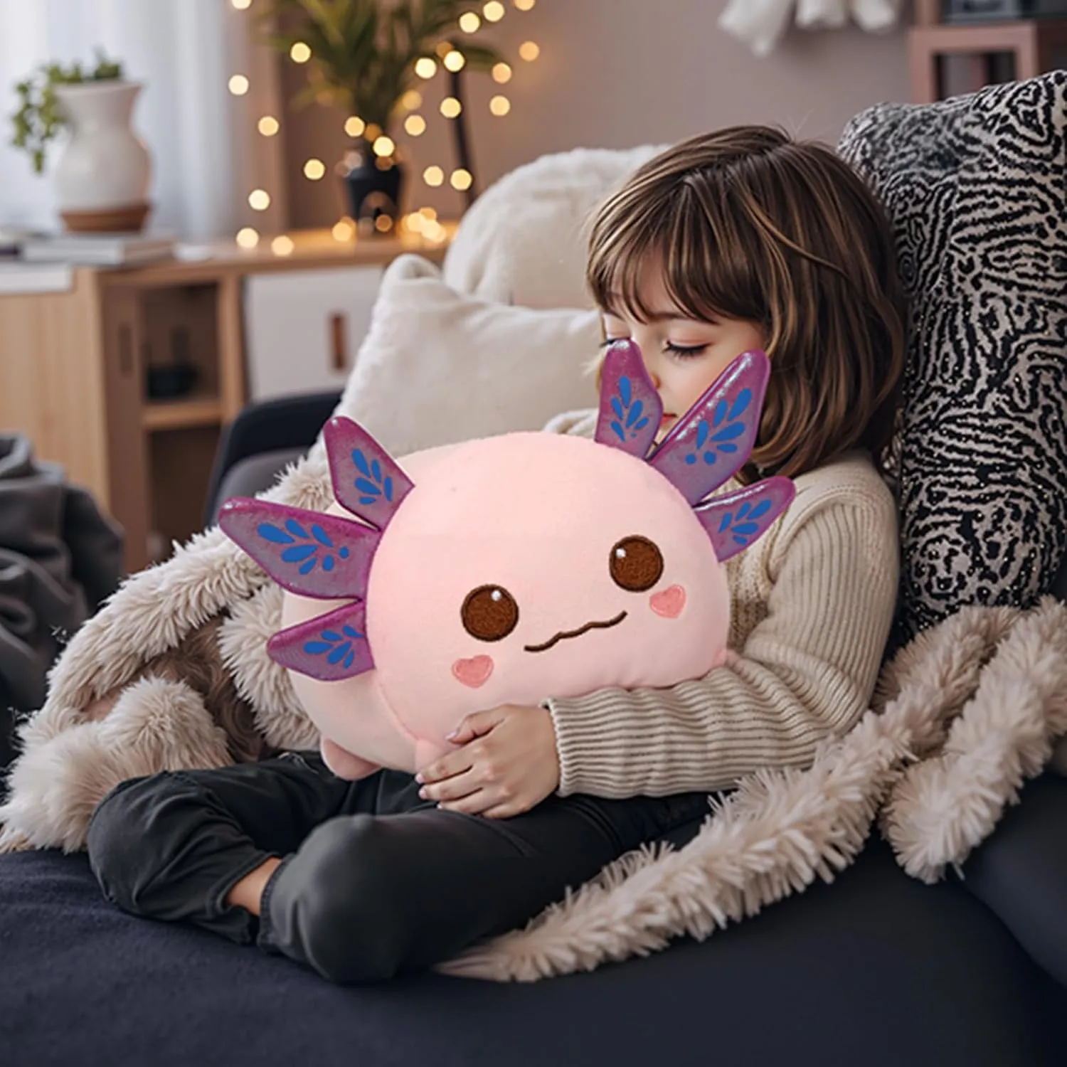 Axolotl Plush, Cute Pink Axolotl Stuffed Animal, Soft Plushie Cuddle Pillow, Anime Plushie Doll, Cute Stuff Toys Gift for Girls, Boys and Males (16 Inch)