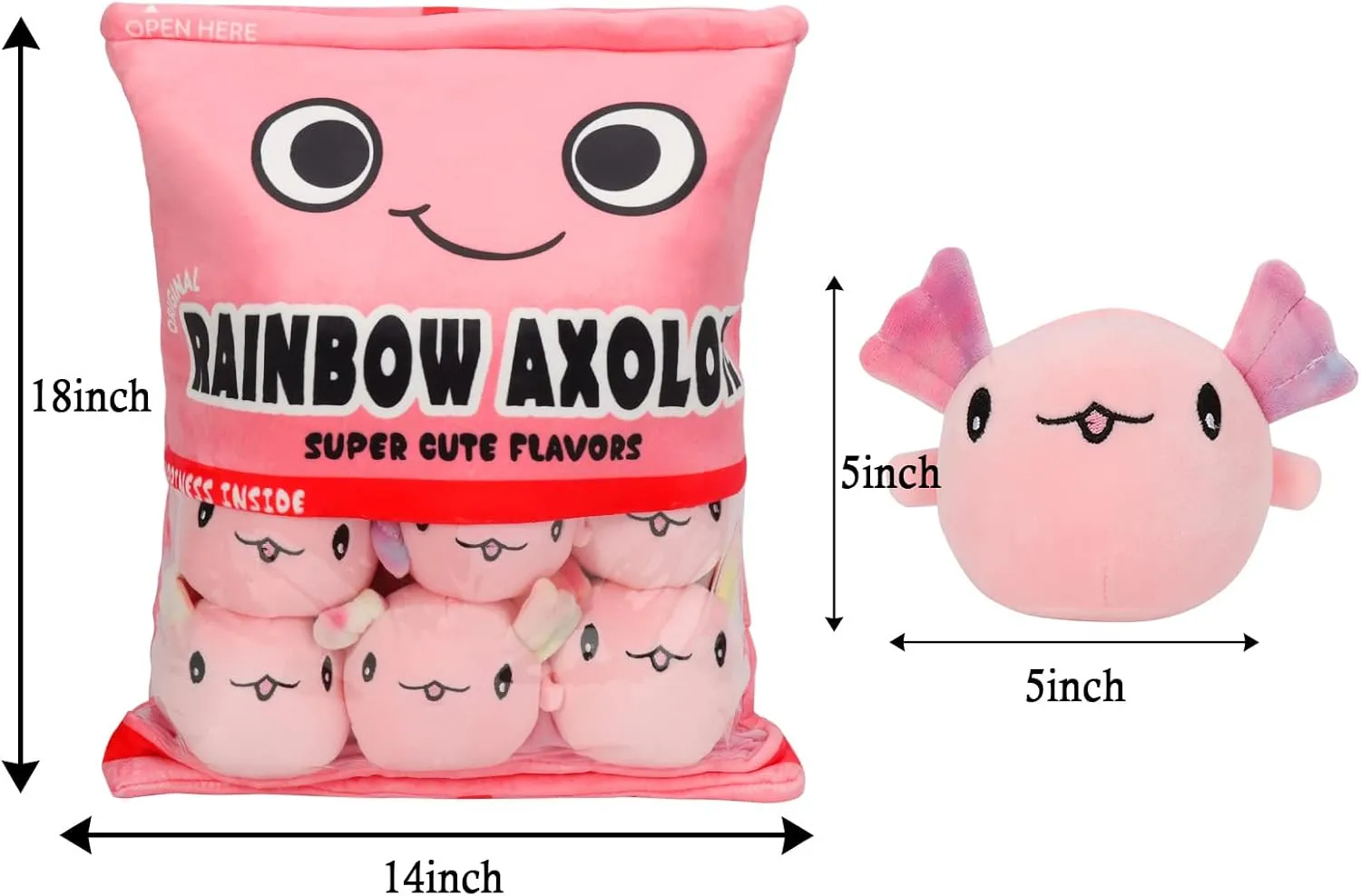 Axolotl Plush Pillow Throw Pillow, Cute Axolotl Plush Toys Doll, Axolotl Stuffed Animal Bag of Axolotl Plushies, Stuffed Axolotl Gift for Kids, Birthday, Christmas, Baby Shower (6 pcs, Pink)