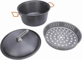 AYNEFY Portable Aluminum Alloy Camping Pans Cookware Set with Storage Bag for Barbecuing Cooking Boiling Steaming Grilling 5L Capacity Outdoor Picnic Pot Kit Gardening (Dual Handles Type)