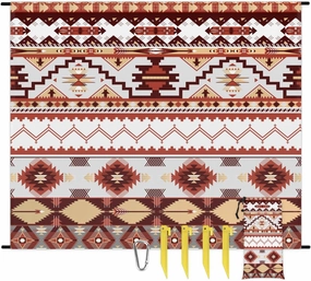 Aztec Beach Blanket, Sandproof Beach Mat, 68 x 59 Waterproof Quick Drying Sand Free Mat with 4 x Ground Spikes for Outdoor Travel Camping Hiking, Ethnic Geometric